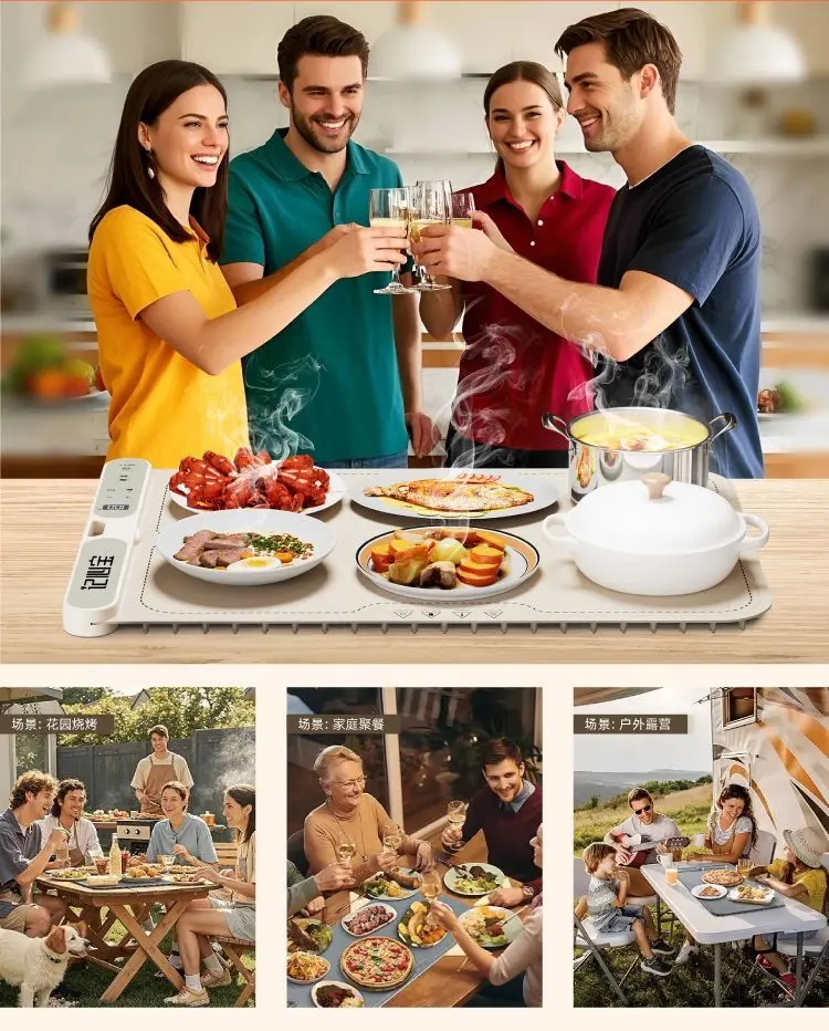 

Silicone foldable rollable smart constant temperature food heating plate multi-functional heat preservation and heating plate