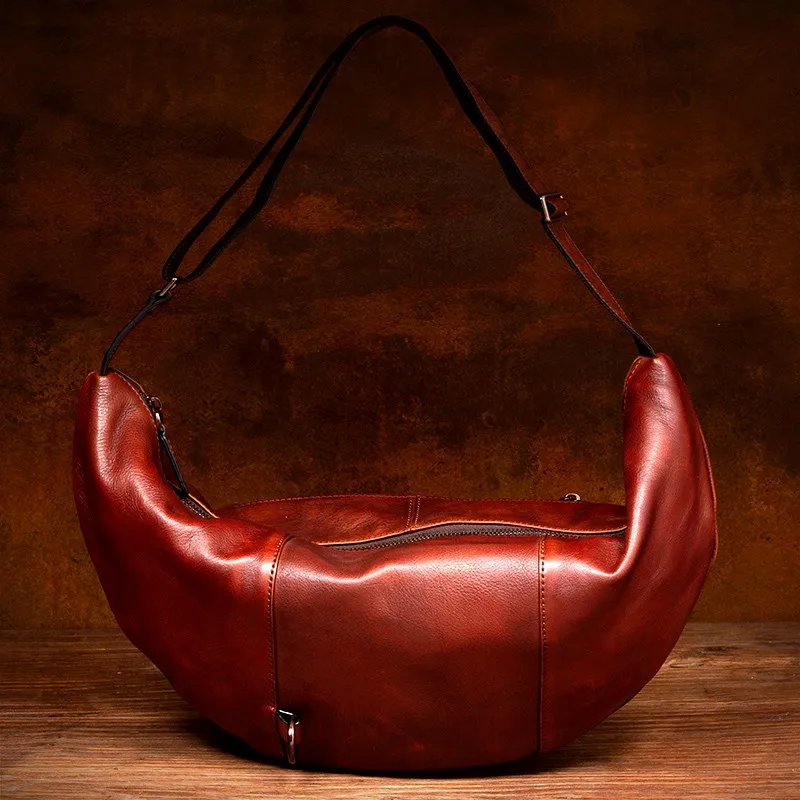 Ancient Trend Handmade Genuine Leather Chest Bag, Casual Crossbody Bag, Top-Grain Vegetable-Tanned Cowhide Single-Shoulder Bag