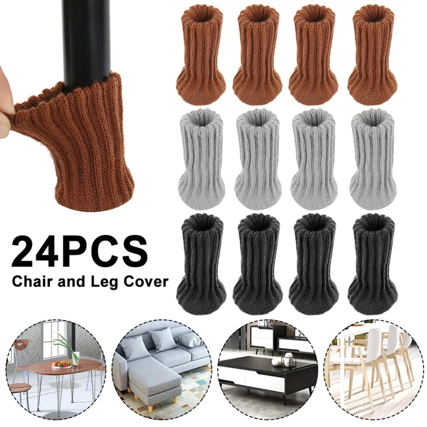 24Pcs Knitting Chair Leg Cover Elastic Table Foot Socks Non-Slip Anti-Noise Floor Protectors Pad Chair Socks   Decor