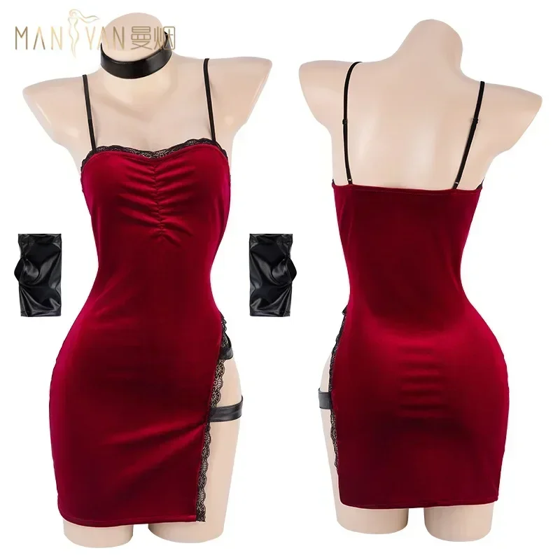 

2026 Movie Ada Wong Cos Heroine Secret Service Spy Dress Uniform Halloween Women Red Lace Outfits Cosplay Costume