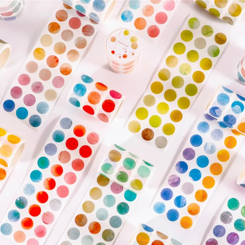 1 rolo aquarela bolinhas adesivo lixo diário acessórios scrapbooking diy cor etiqueta washi adesivo papelaria terno
