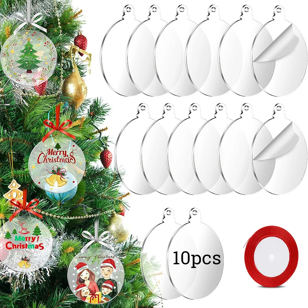 Xmas Acrylic Circles Discs Clear Blanks DIY Christmas Tree Hanging Decorations Keychain Charms Bauble Transparent Ornament Disc