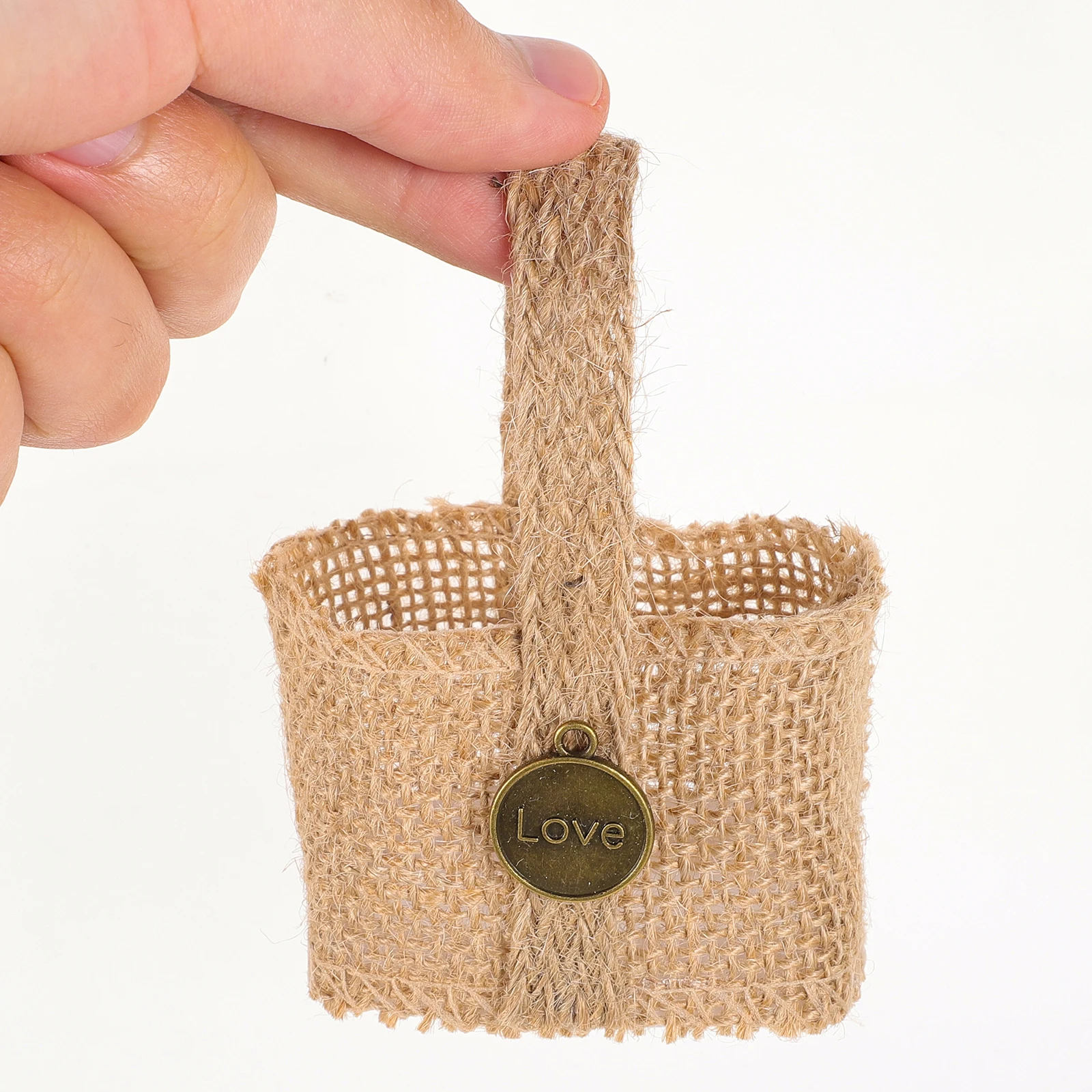 

4 Pcs Wedding Candy Bag Rustic Decor Girl Flower Baskets Small Banner Favor Bags Bouquet Handbag Linen Storage