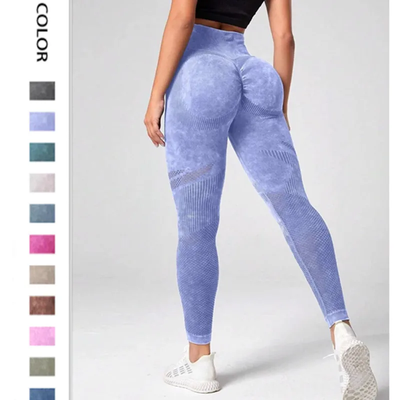 VEQKING Pantaloni da yoga da donna Sport Fitness Pantaloni scavati a vita alta con sollevamento dell'anca color pesca Leggings da palestra per allenamento lavati senza cuciture