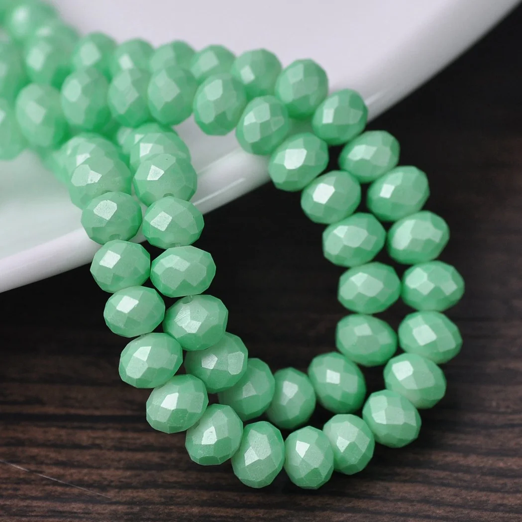 30pcs 8x6mm Rondelle Faceted Light Green Coated Opaque Glass Loose Spacer Beads Lot For Jewelry Making DIY Crafts Findings