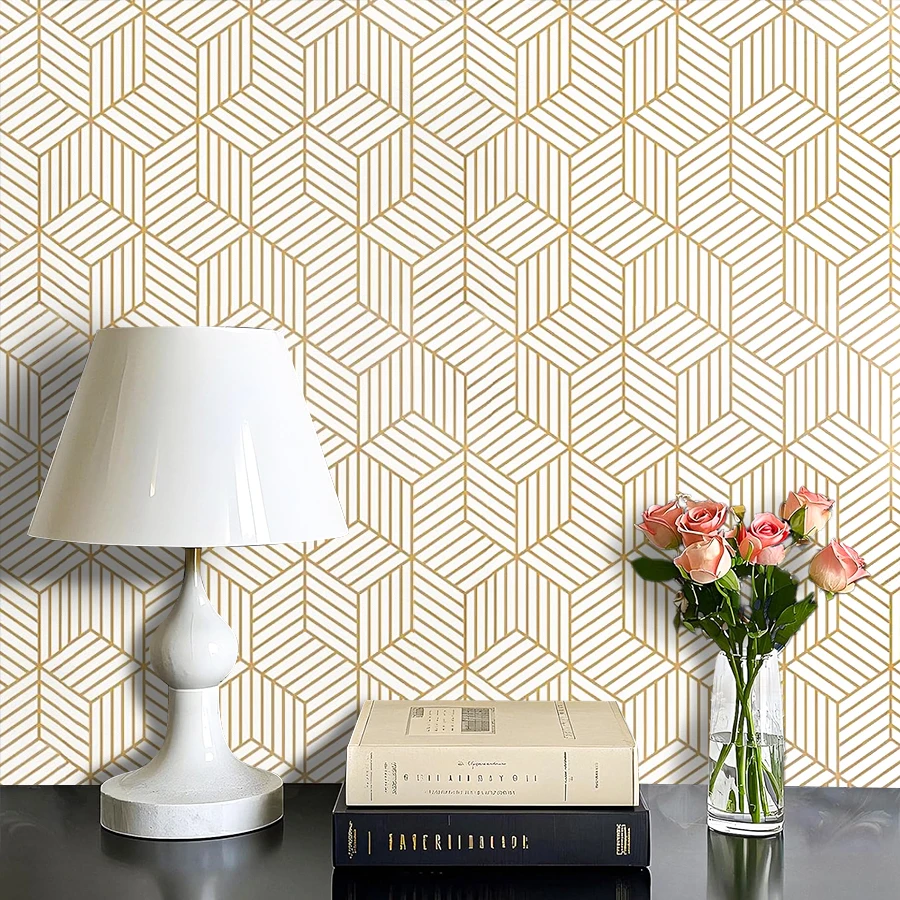 

Modern Gold Geometric Wallpaper 3D Luxury Self-Adhesive Peel and Stick Wallpaper for Living Room Bedroom Home