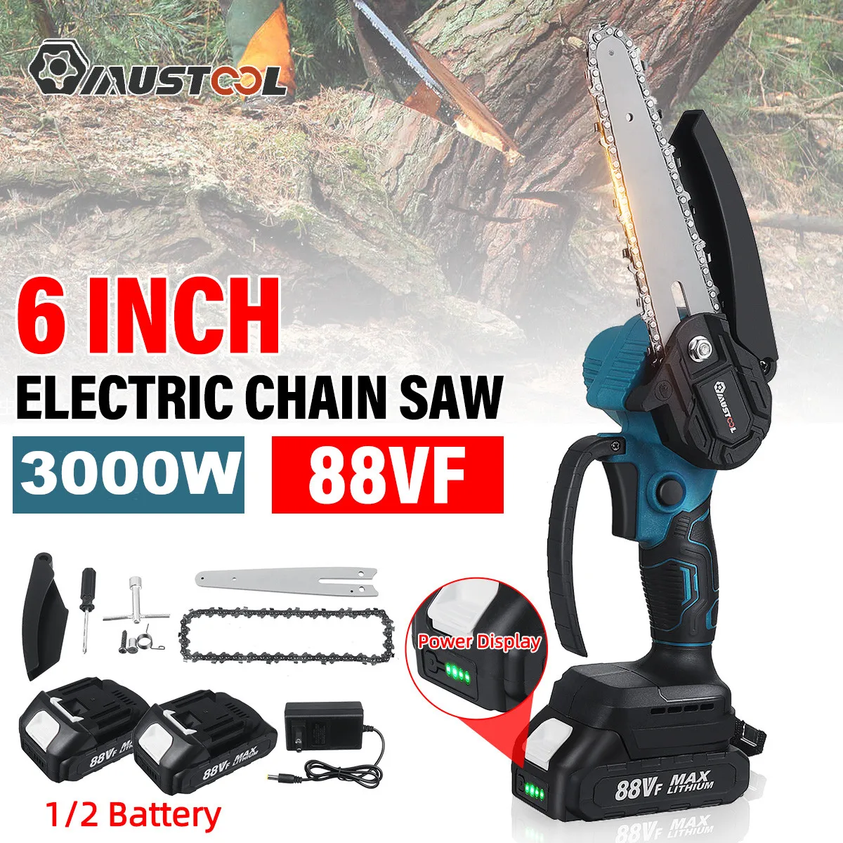 6 Inch Electric Chain Saw Cutting ChainSaw 1200W Rechargeable Handheld Pruning Saw WoodWorking Power Tool for Makita 18V Battery