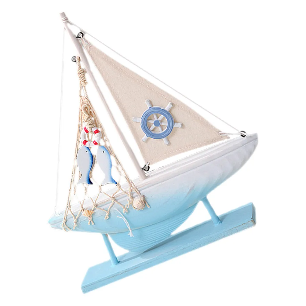 

Mediterranean Style Wooden Sailboat Ornament Handcrafted Desktop Decoration for Home Bar Coffee Shop Nautical Interior Rustic