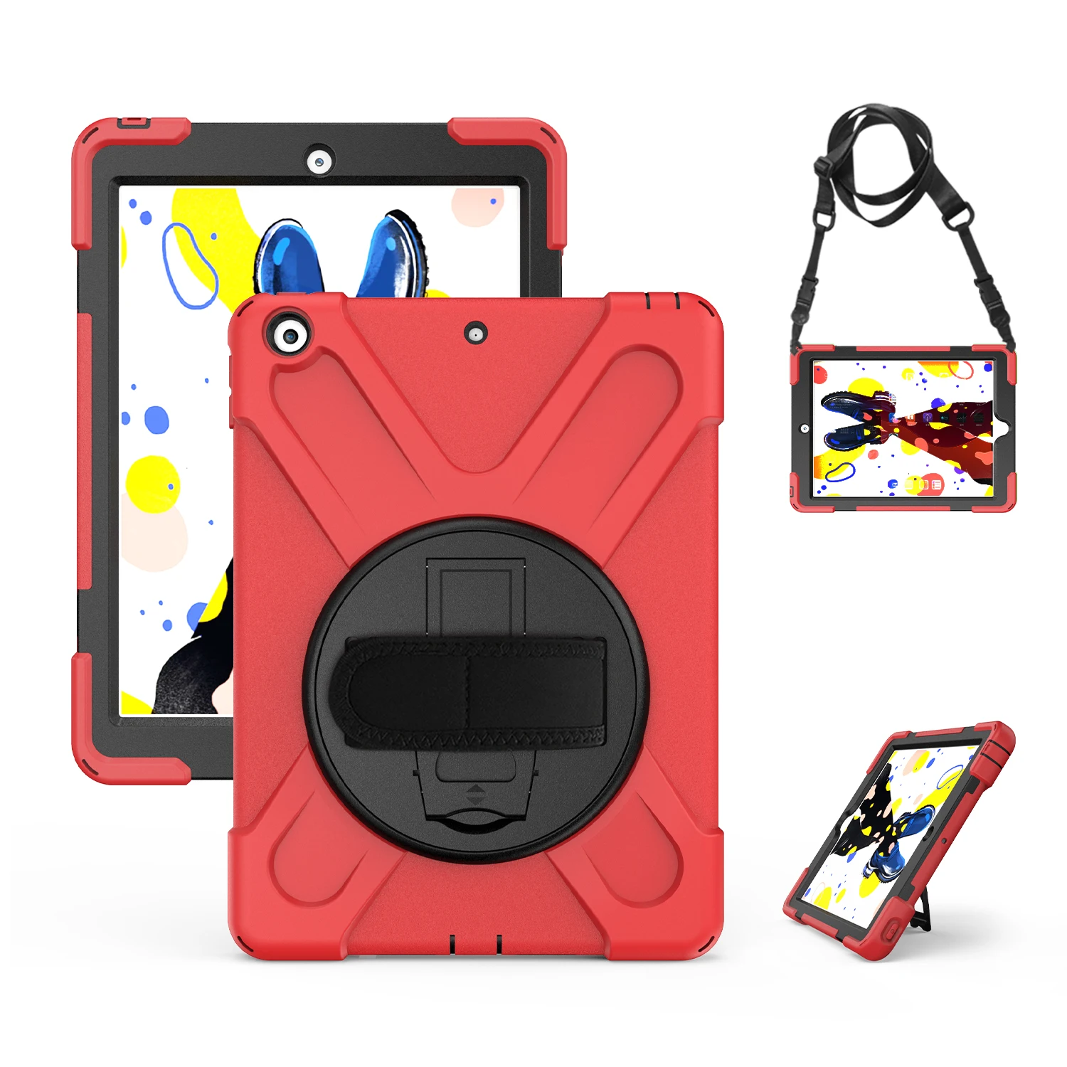 

Armor Stand Case For iPad 10.2" 2019 2020 2021 7th 8th 9th Generation 360 Rotating Heavy Duty Cover With Hand & Shoulder Strap