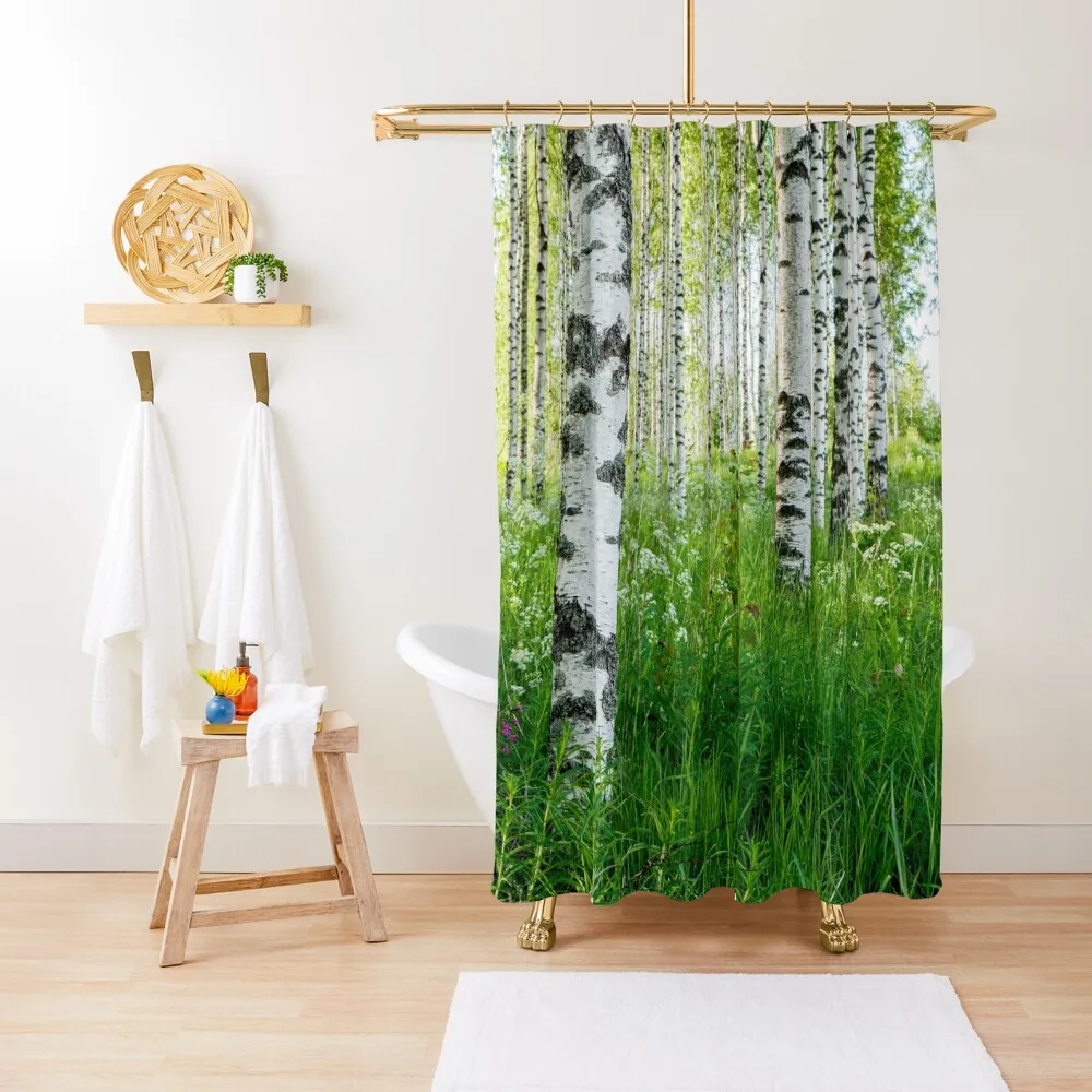 

Finnish birch forest in summer Shower Curtain Shower Waterproof Accessories For Shower And Services Bathroom For Curtain