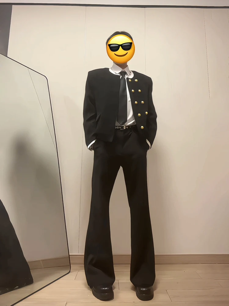 

Men's High Waist Straight Leg Pants Bla Long Drapey Casual Trousers Spring Autumn Faionable Straight Cut Jeans