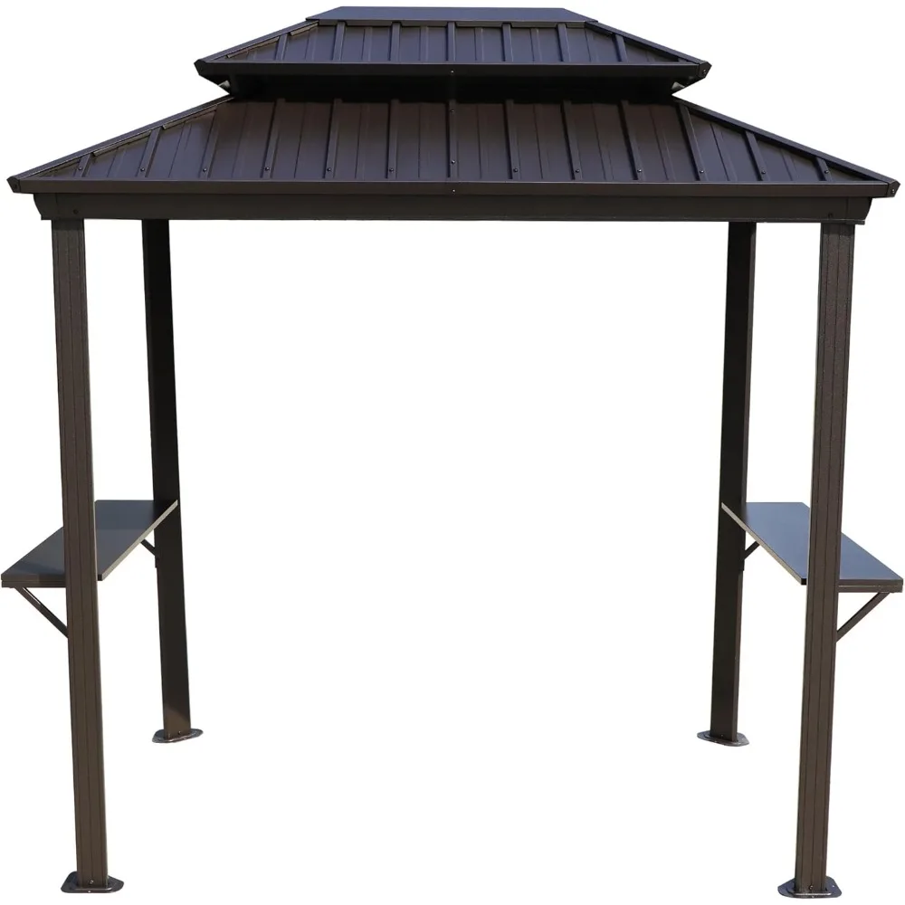 

6’ x 8’ BBQ Hardtop Grill Gazebo, Outdoor Barbecue Gazebo with Double Galvanized Metal Roof, Aluminum BBQ Gazebo with 2 Side Sh