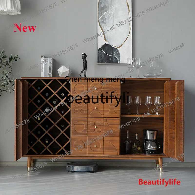 

cn8350 ss Nordic Solid Wood Sideboard Tea Cabinet Vintage Entryway Cabinet Living Room Wall Storage Wine Cabinet