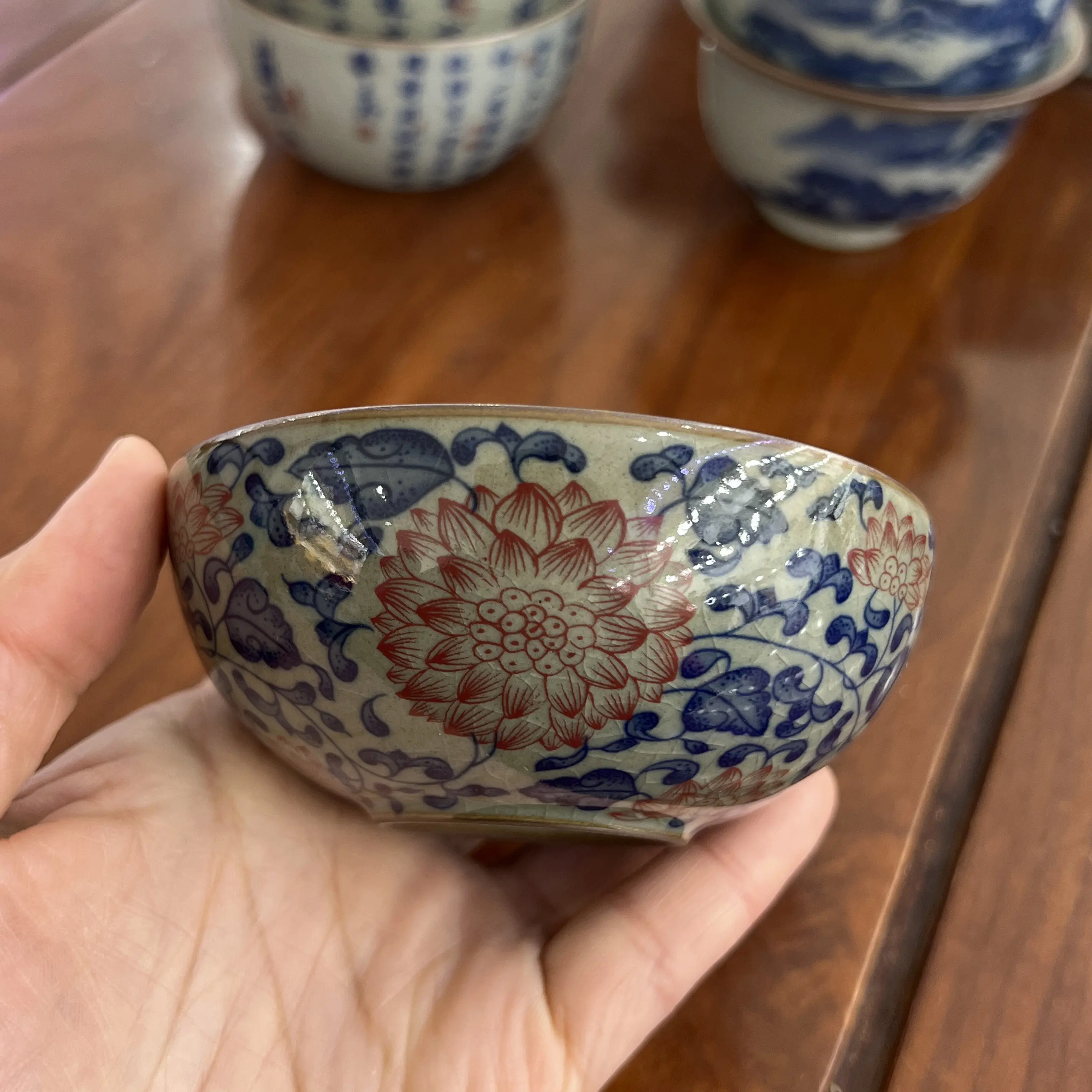 Glaze Red Cup Single Cup Pressure Bottle Zi Jingdezhen Old Clay Imitation Firewood Tea Cup Full Flower Interlock Branch