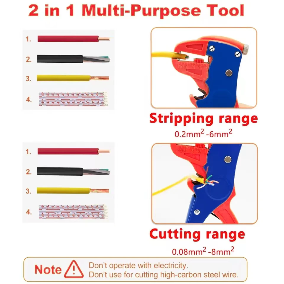 Automatic 2 in 1 Wire Stripper and Cutter Eagle Nose Pliers Heavy Duty Cable Stripping Hand Tool Car Auto RVs Electronic Repair