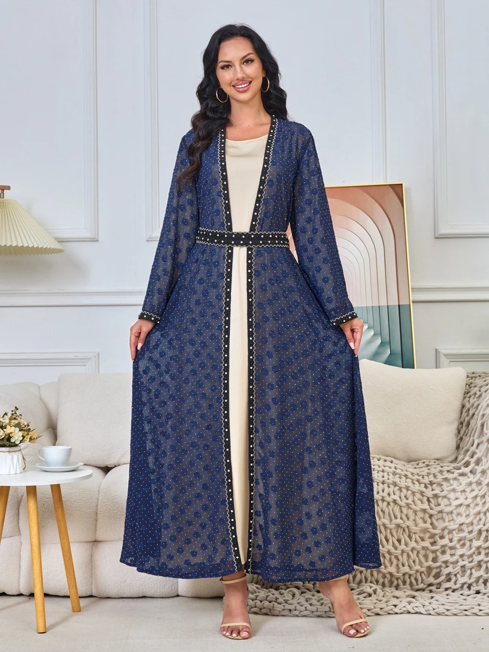 Abaya Festival Evening Dress Muslim Elegant Blue Long Sleeves Prom Gown Customized Women Caftan New Arrival A Line Cocktail Wear