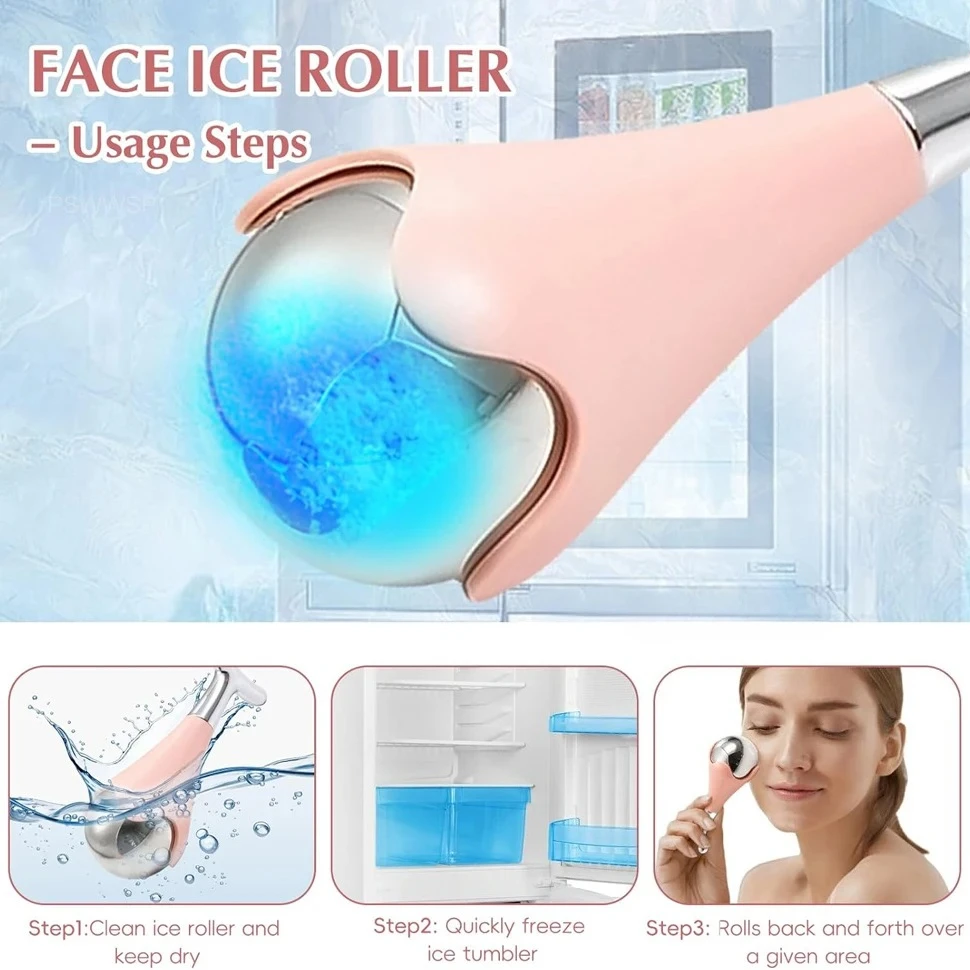 ‌ Globe faciale de cryothérapie 2025, rouleau de glace en acier inoxydable pour dépurre/sacs pour les yeux/massage pour le visage et les yeux