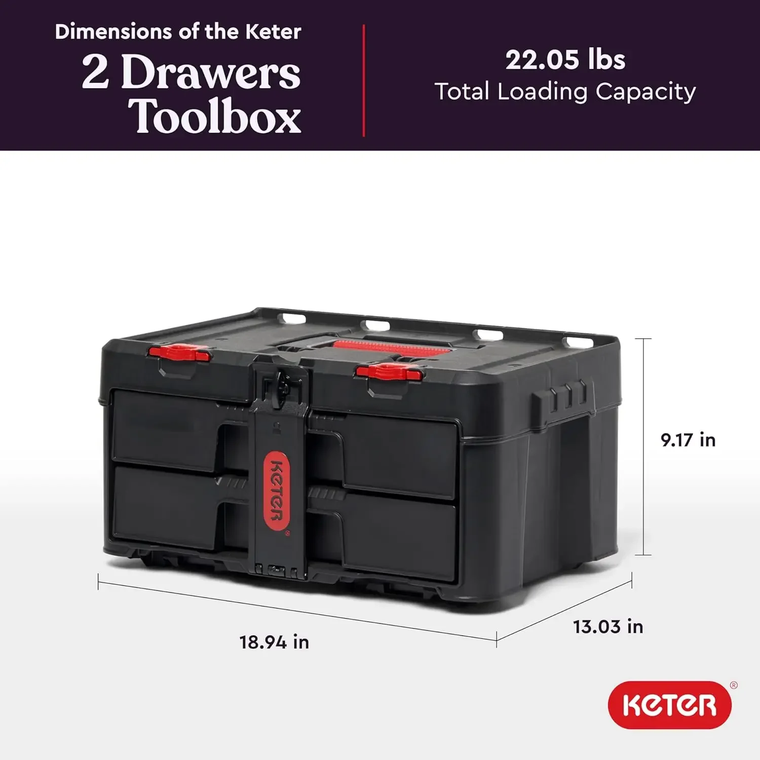 Stack-n-Roll Two Drawer Tool Box for Small Parts and Power Tool Accessories, Fits Keter Modular Tool Storage System