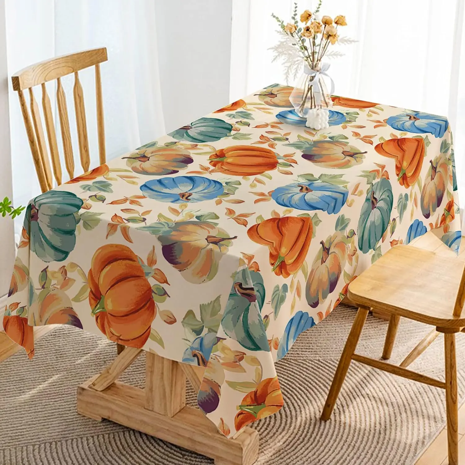 Fall Thanksgiving Pumpkins Rectangle Tablecloth Holiday Party Decor Harvest Festival Waterproof Table Covers Thanksgiving Decor