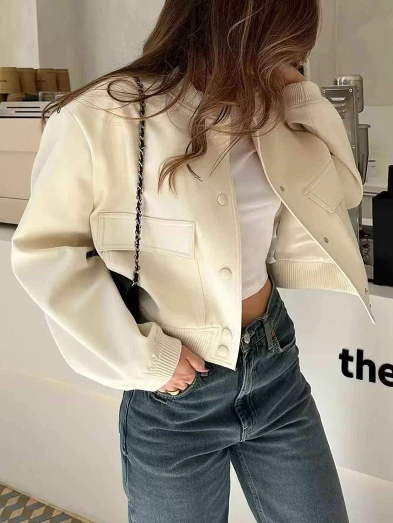 سترة الخريف النسائية عارضة عادي كم طويل البيسبول طوق زر من خلال مكتب سيدة معطف الاتجاه الموضة