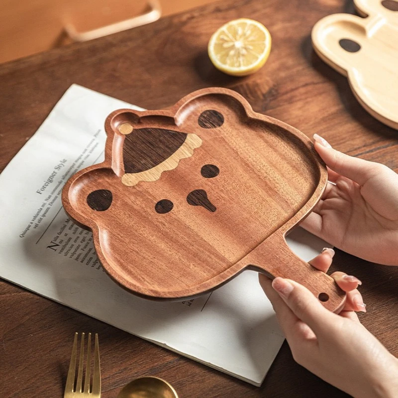 

Деревянный поднос с героями мультфильмов, креативный милый медведь с ручкой, поднос для детского прикорм, поднос для послеобеденного чая, тарелка для десерта