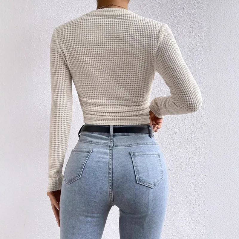 Round-neck long-sleeved short-sleeved women's top - slim-fit and waist-revealing women's T-shirt top