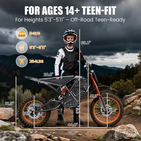 Vélo électrique de saleté pour adultes, moto électrique de puissance maximale 48V 3000W avec gros pneu de 14 "/12", vélo électrique tout-terrain de montagne de 37,5 MPH