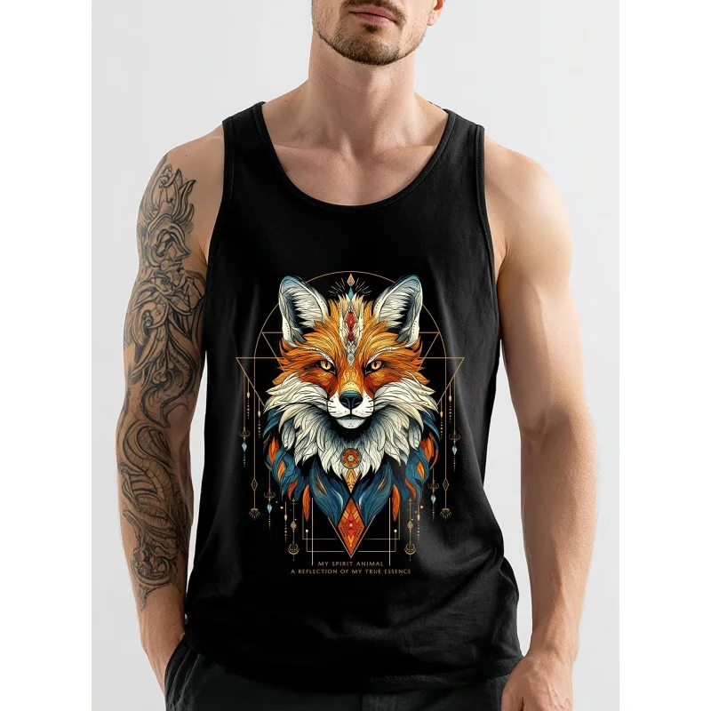 3D Printed Tribal Spirit Animal Graphic Tank Tops For Men Wild Cat Lion Bear Tees Summer Casual Oversized Sports Street Vest