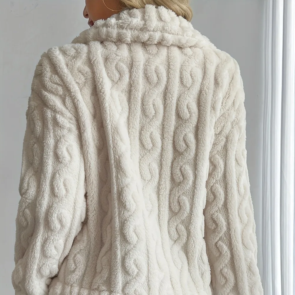 Stylish Autumn Winter Coat Furry Coat Cuffed Long Sleeve Coat Women Furry Coat Casual Fashion Style Polyester Fabric Blend