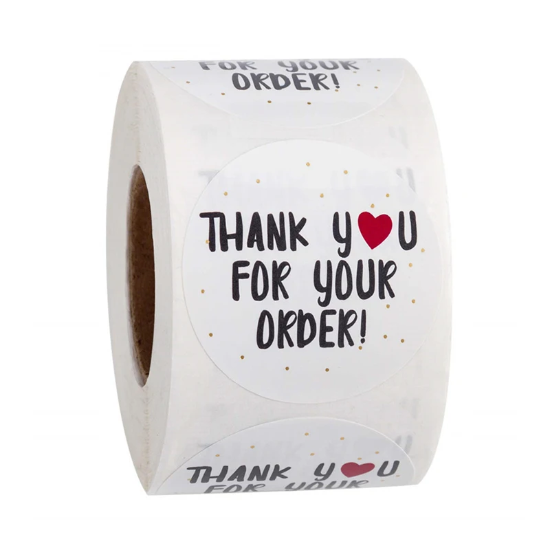 50-500pcs Round Thank You For Your Order Sticker White Labels Sticker Heart Thanks For Shopping Shop Local Handmade Sticker