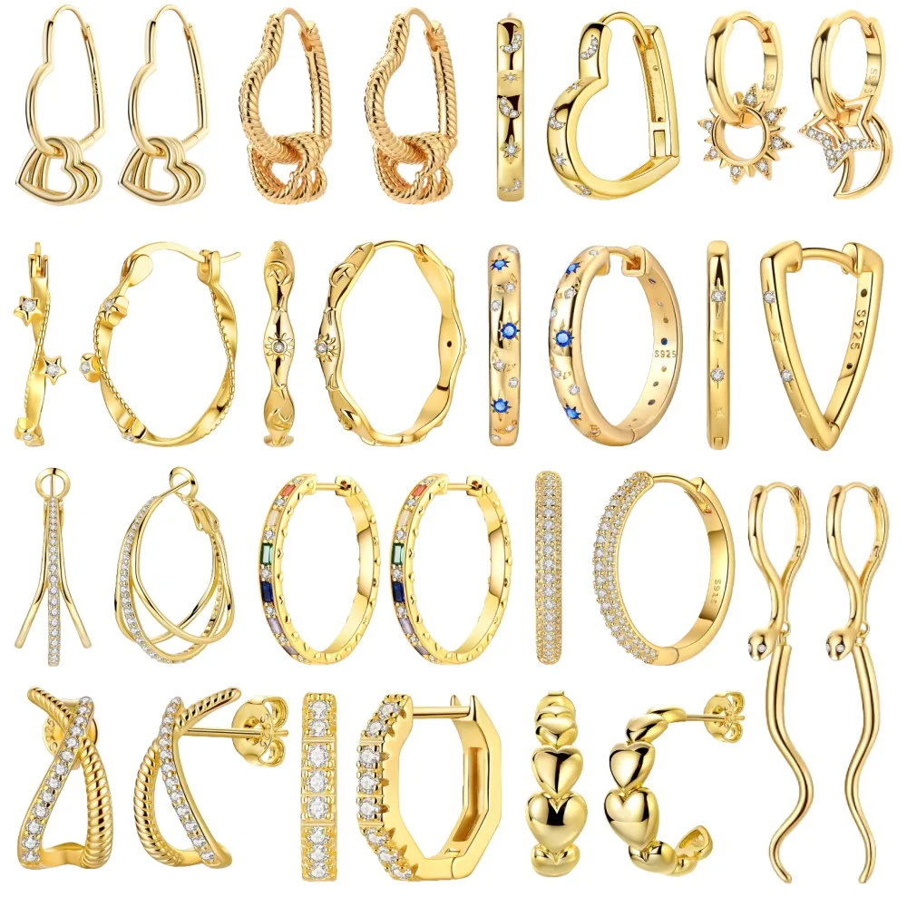 

Серьги-кольца из стерлингового серебра 925 пробы с золотым покрытием, золотистые серьги, подходят для оригинальных шармов, ювелирные изделия для самостоятельного изготовления, для модных женщин