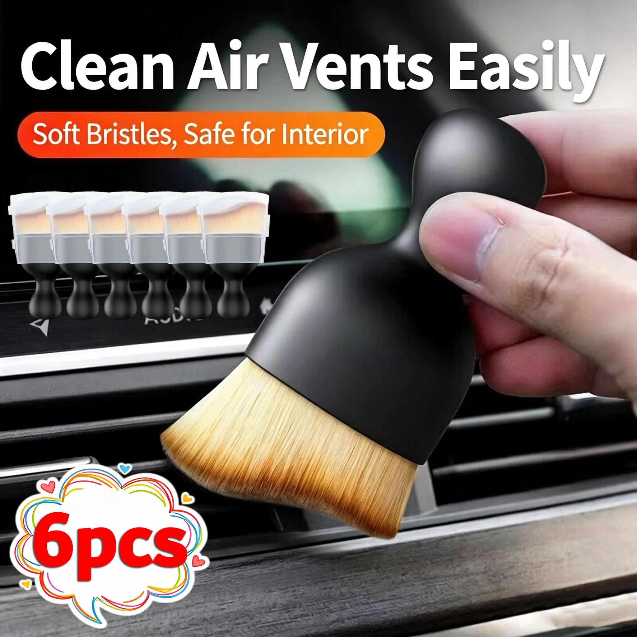 6Pcs Car Air Vent Cleaning Soft Brush with Casing Car Interior Cleaning Tool Artificial Car Brush Car Crevice Dusting Car Detail
