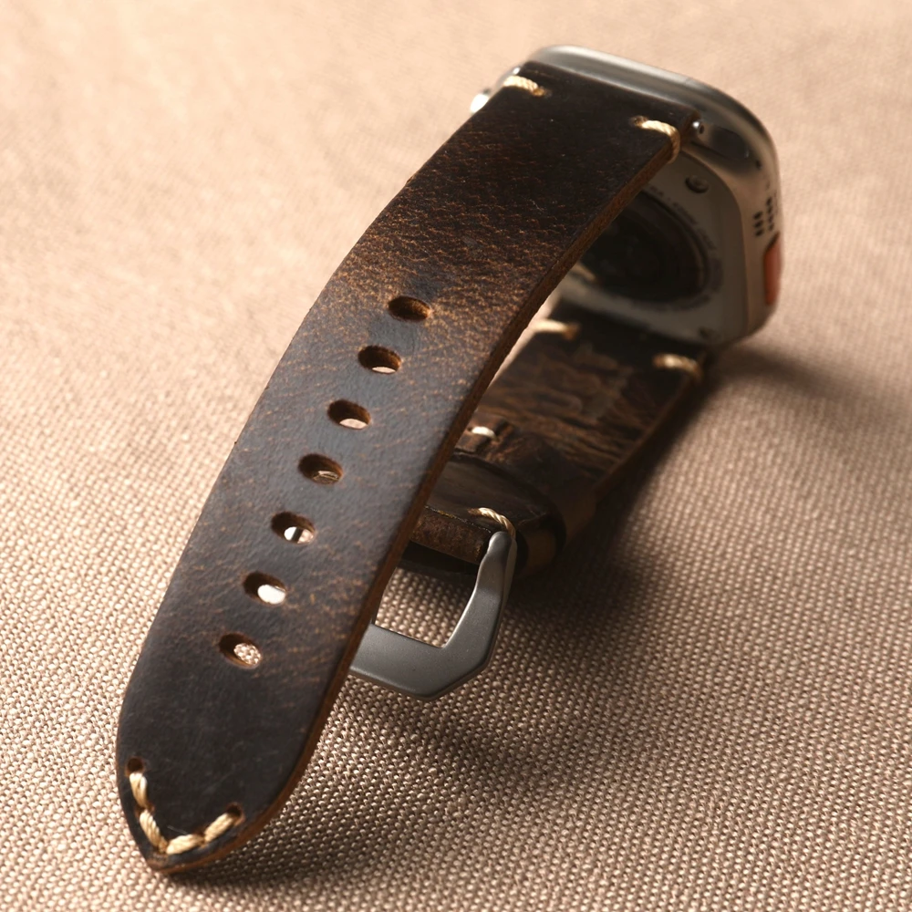 Handmade Head layer Cowhide Leather Strap For iWatch Apple Watch ultra2 49MM  45mm 44mm 42mm 45mm S10  9 Brown Vintage Strap