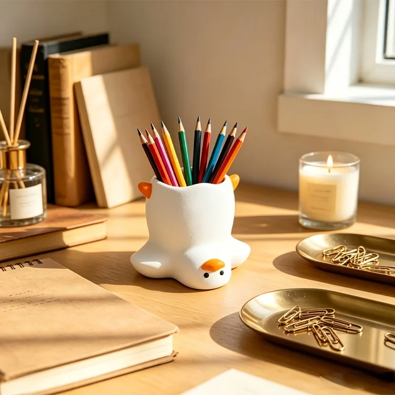 Inverted duck styling pen holder, cute creative pen holder, creative desktop decoration ornament