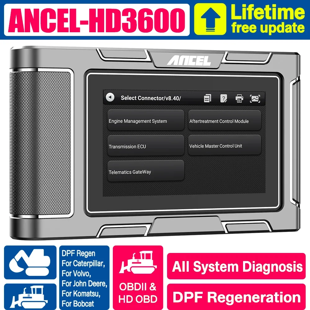 ANCEL HD3600 Heavy Duty Truck Scanner for Construction Machinery Diesel Scan Tool for Caterpillar/Deere/Volvo D-P-F Resets