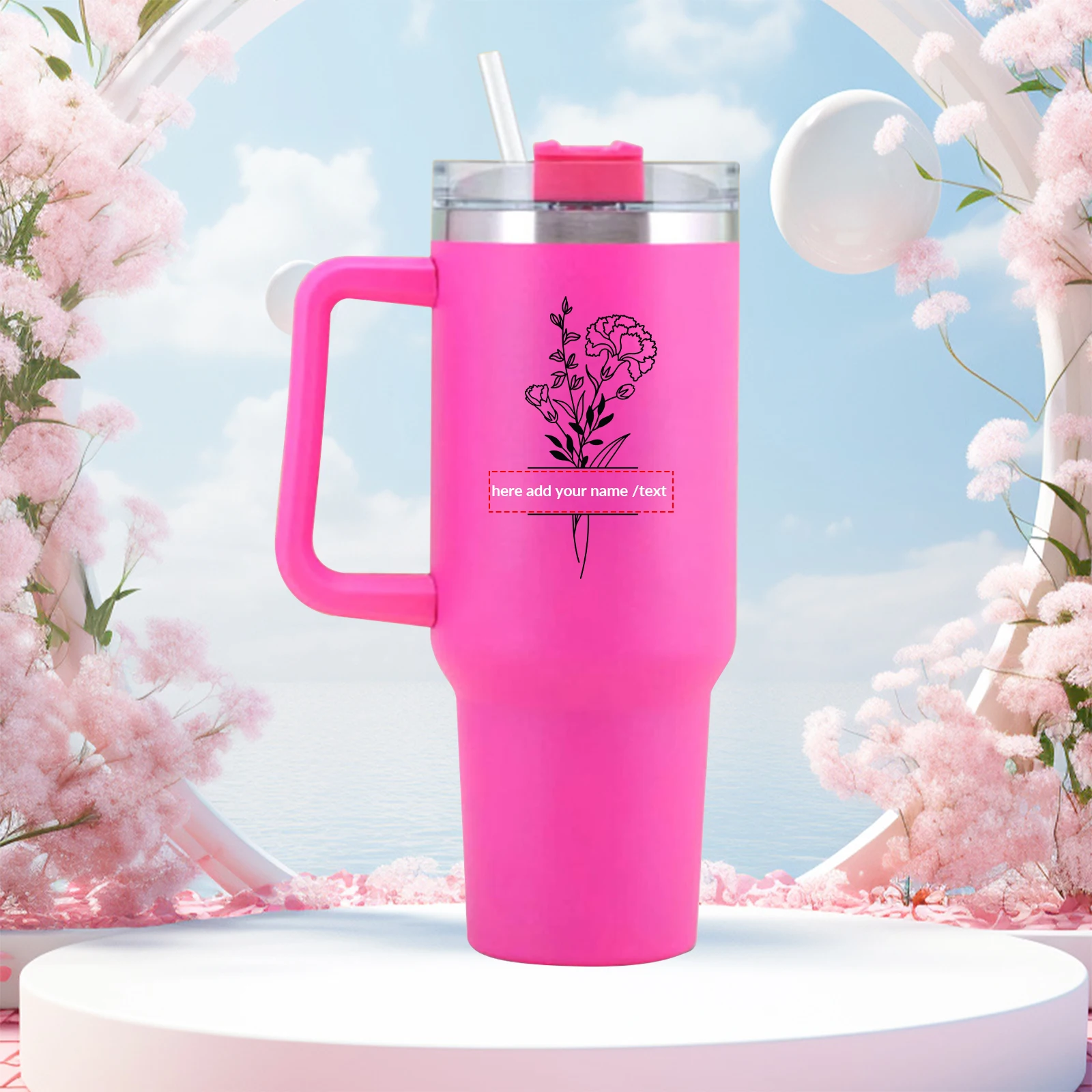 40oz Personalized Customized Name Rose Red Party Tumblers Straw Lid 1Pc Stainless Steel Hot Cold Insulated Outdoor Travel Mugs