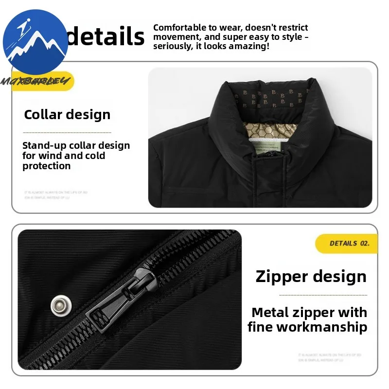 Maxbarley 2026 الرجال سترة قصيرة أسفل العلامة التجارية سميكة يندبروف الأبيض بطة أسفل معطف الشتاء الرجعية الدافئة الوقوف طوق سترة السمك المنتفخ