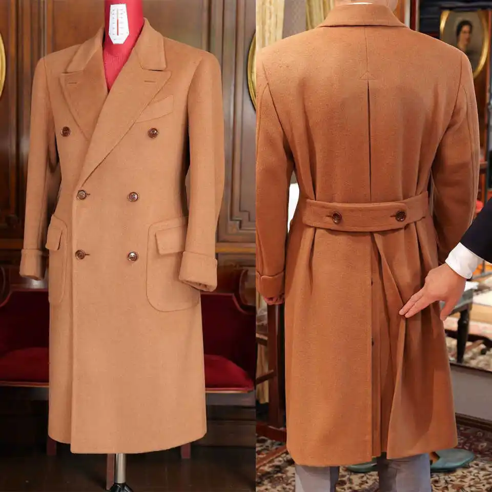 

Vintage England Style Woolen Overcoat Men Thick Customized Peaked Lapel Pocket Coat Casual Winter Warm Coat