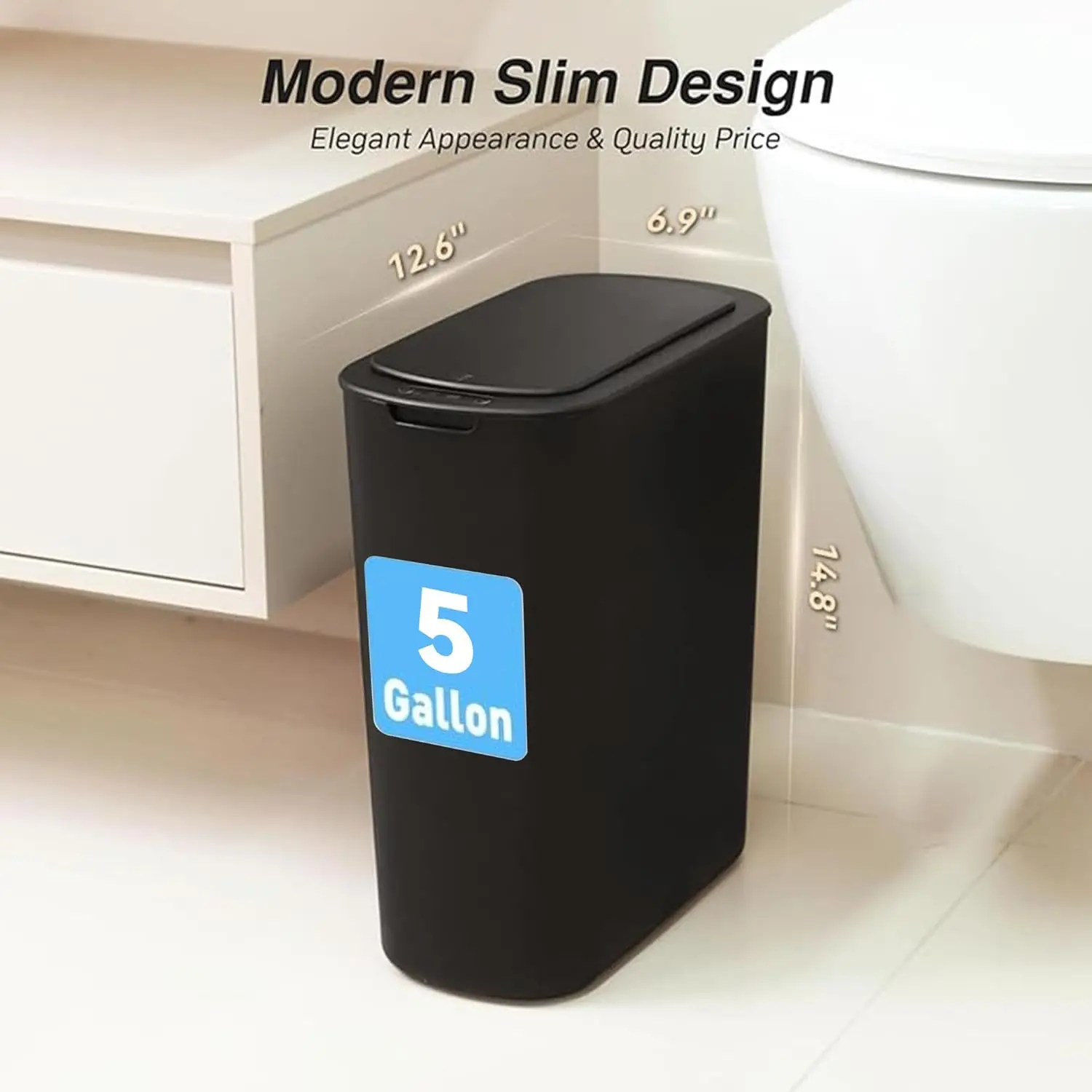 

Automatic Bathroom Garbage Bin with Lid, 5 Gallon Touchless Trash Bin, Smart Electric Narrow Waterproof Trash Can·New Popularity