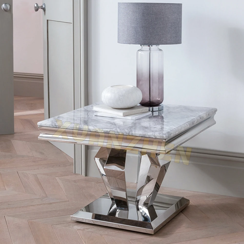 

Living Room Furniture Small Marble Top Silver Stainless Steel End Side Table Modern Side Tables For Home