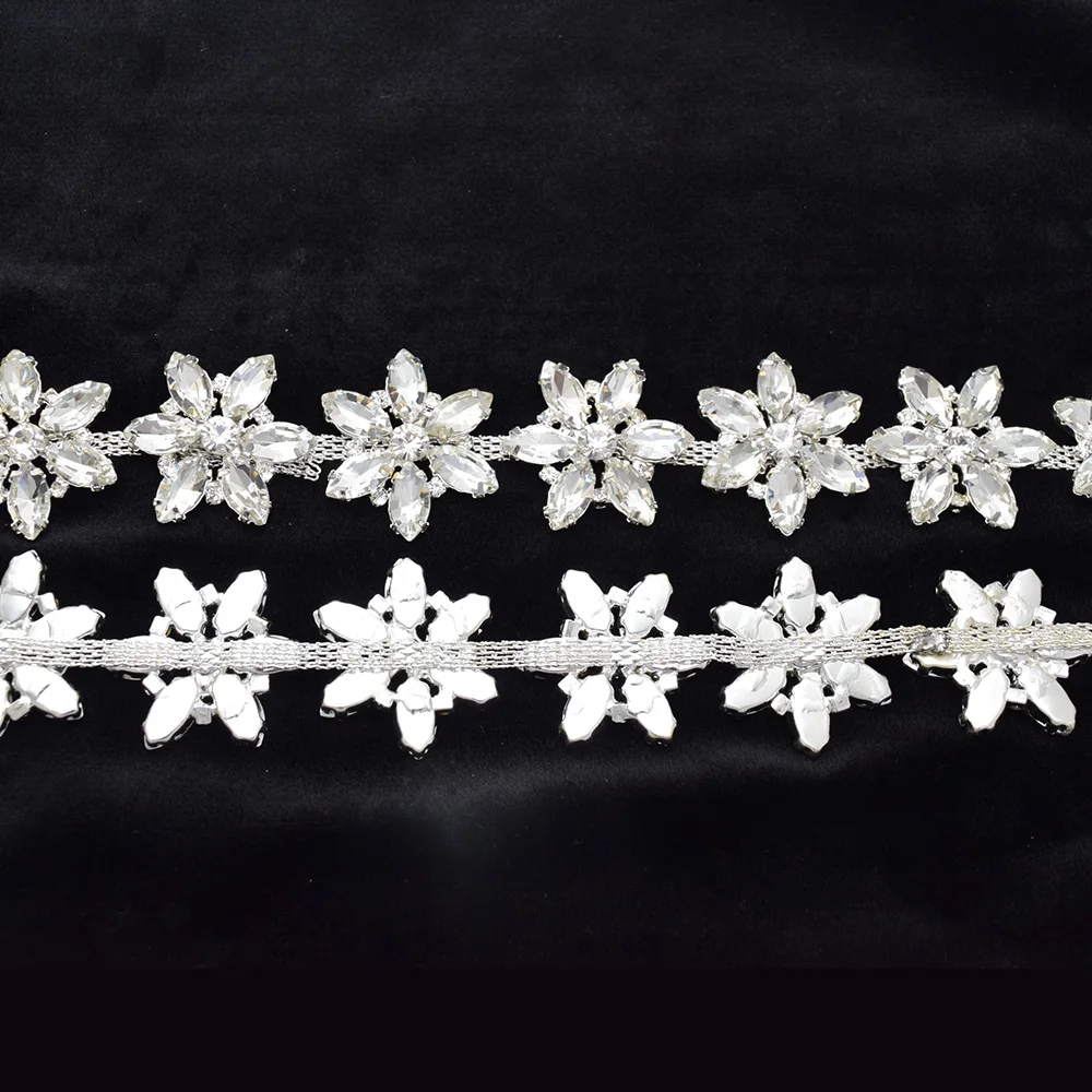 Silver Flower Shape 1/5/10 Yard Crystal Rhinestone Decorative Chain For Sewing On Dress Wedding Dress Diy Clothing Accessories