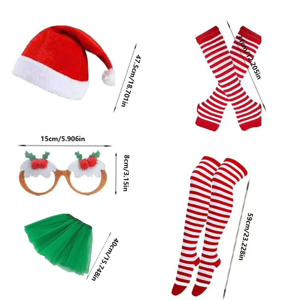 مجموعة إكسسوارات عيد الميلاد من PESENAR قبعة، أحذية، تنورة توتو، جوارب مخططة، نظارات، قلادة جرس جلجل، أجراس المعصم #2