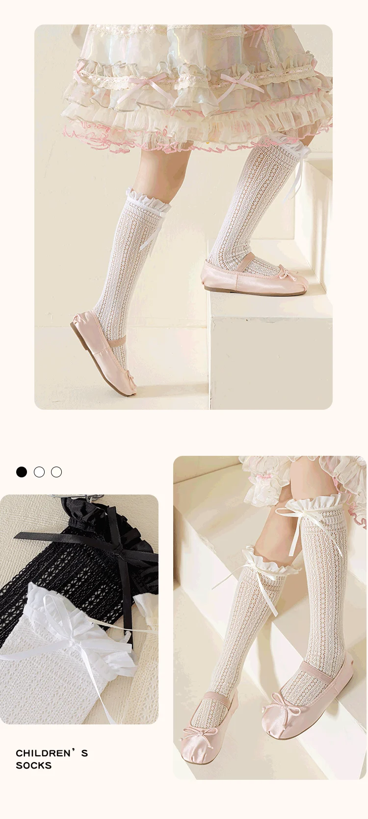 Mädchen Kinder Geometrische Retro Schleifenknoten Lange Kawaii Socken Prinzessin Süße Baby Overknee-Socken Niedliche Hohle Netz-Lolita-Strümpfe – Detail 9