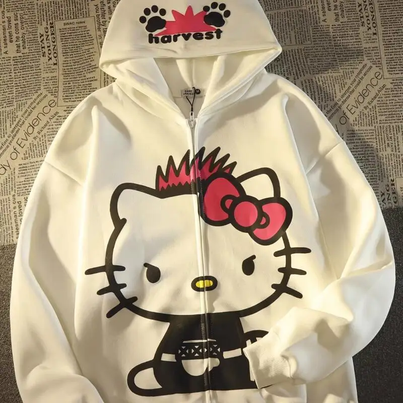 Sanrios Kawaii Jacket Hello Kittys Winter Long Sleeve Sweet Loose Simple Comfort Creative Fashion Hot Selling Birthday Present
