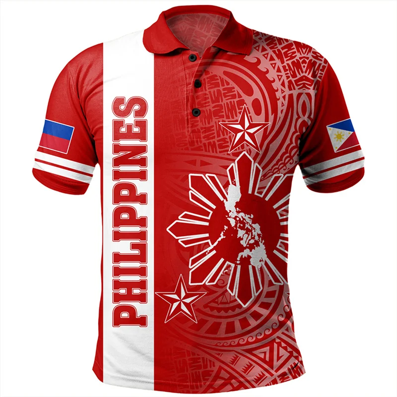 Men Vintage 3D Philippines National Flag Printed Shirts Philippines National Hero Day Graphic Polo T Shirt For Mens Polo Clothes