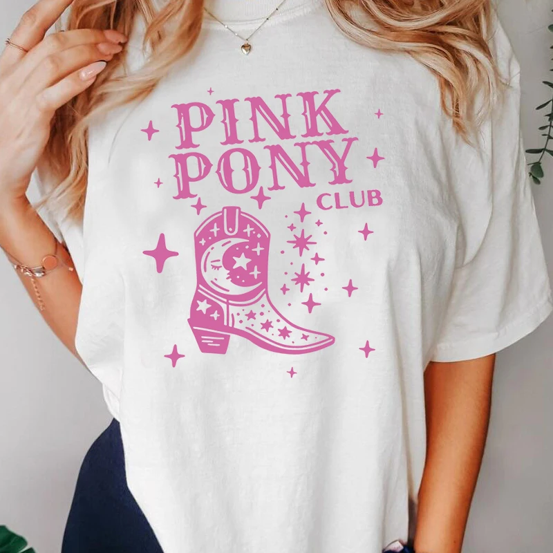 

Pink Pony Club T-shirt Women Casual Short Sleeve Tee Cotton Music Tshirt Summer Printed Classic T Shirt O Neck Tops Streetwear