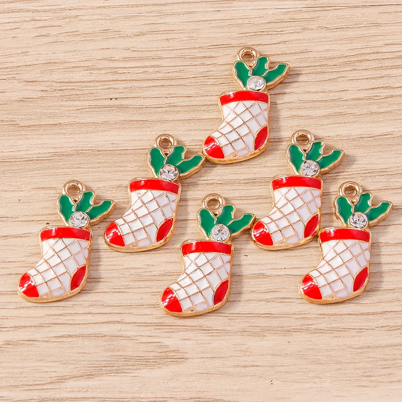 10 Stück 14x23mm Niedliche Emaille-Weihnachtssocken-Anhänger für Schmuckherstellung, Ohrringe, Halsketten, DIY Handgemachtes Bastelzubehör – Detail 5