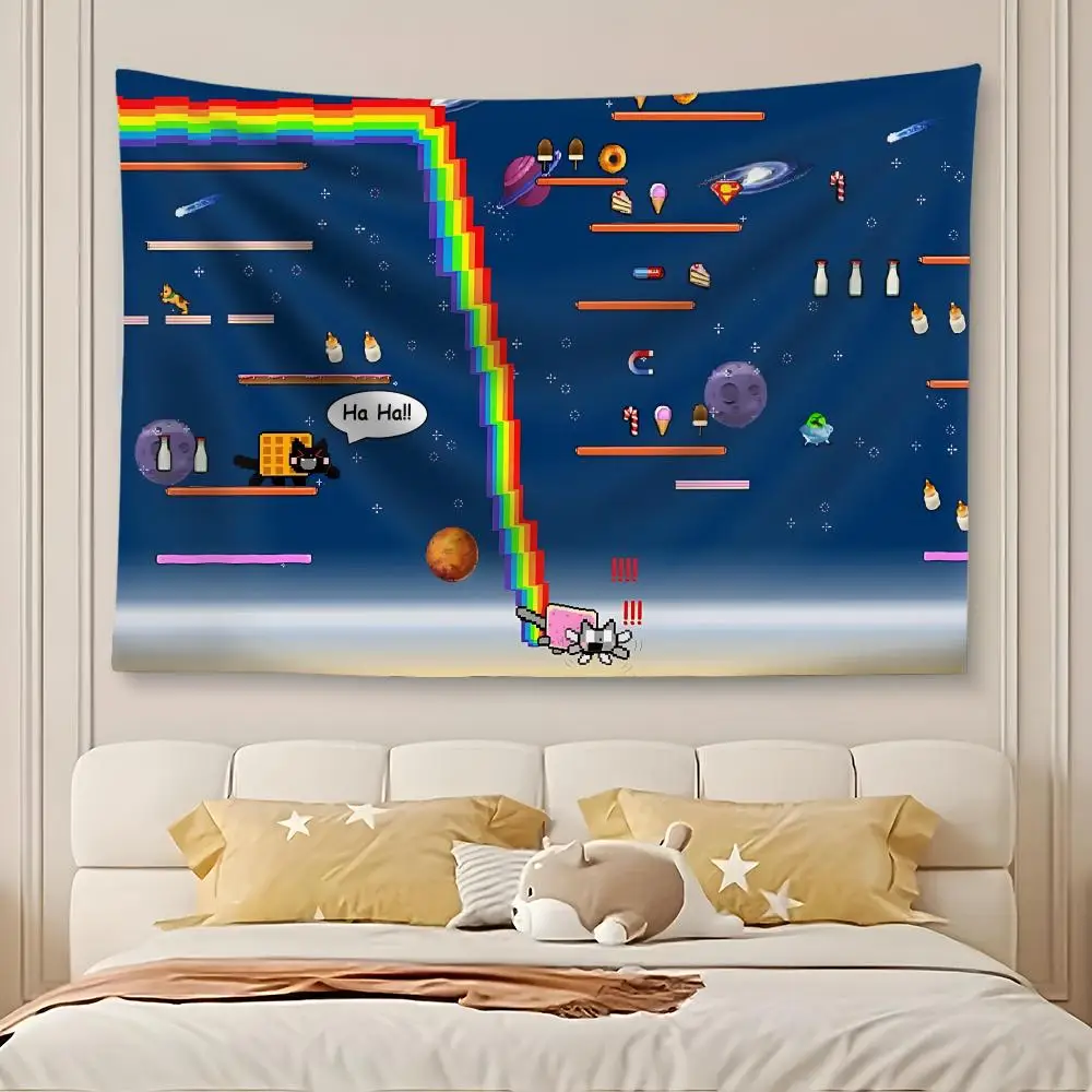 Anime Nyan cat lost in space Tapestry Art Decor Banner Microfiber Backdrop for Bedroom Living Room Bar Garden Party