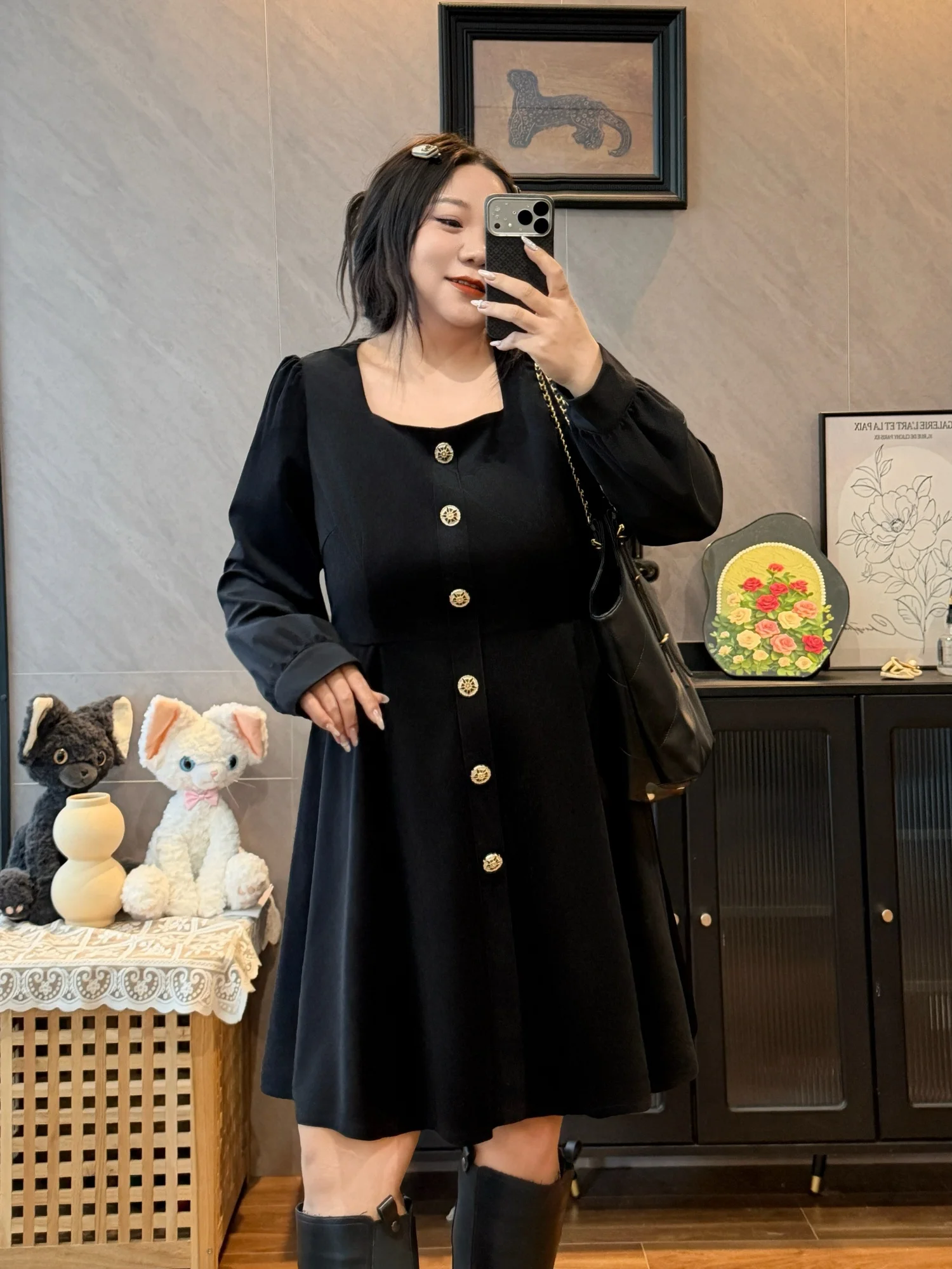 

Korean Sle Square Collar Long Dr Thinming Large Size Women's Clothing Spring Autumn Inner Wear Faion Design Thinming D...