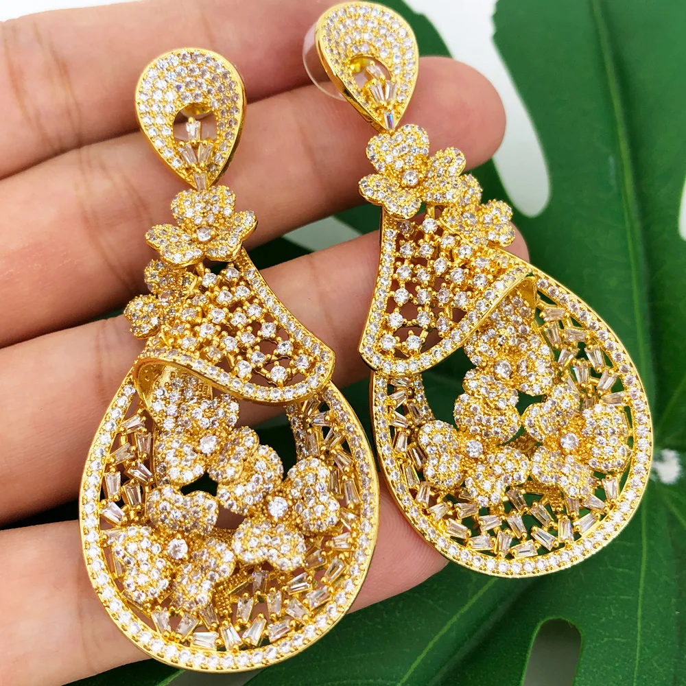 

Missvikki Big Long Plate Gold CZ Earrings for Women Exaggerated Simple Geometric Dangle Jewelry Accessory for Party Gift